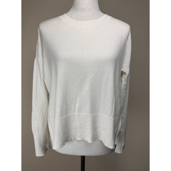 Calia Women's Pointelle Long Sleeve in Creamy White Sz M Boxy Side Slits Cropped - Picture 1 of 15